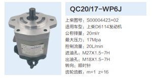 上柴D6114發(fā)動機轉(zhuǎn)向齒輪泵轉(zhuǎn)向泵助力泵液壓油泵/S00004423+02