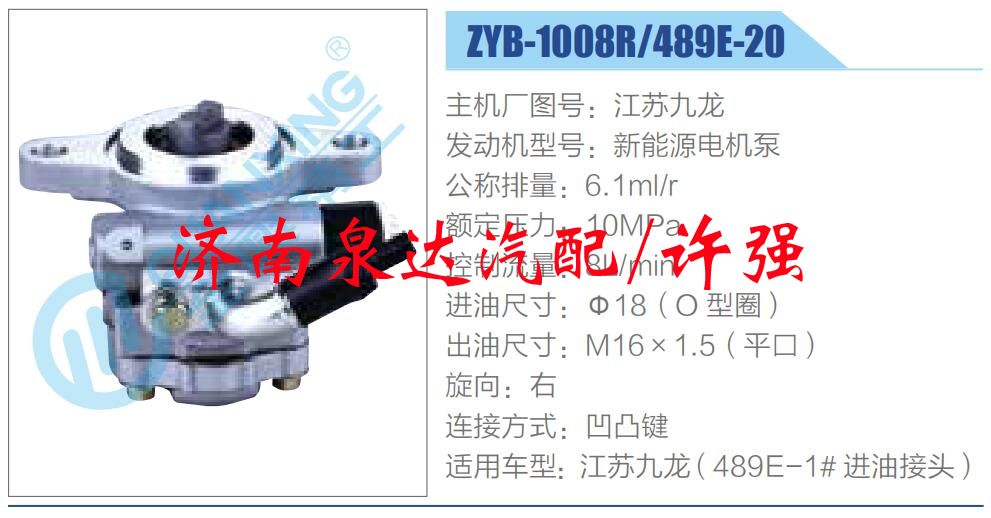 轉向液壓油泵總成/轉向泵總成/助力泵總成/ZYB-1008R-489E-20